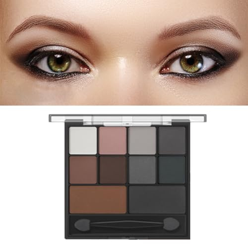 Fychuo Smokey Eyeshadow Palette Black Eyeshadow Grey Eye Shadow Pallets for Women Brown Eyeshadow Palette 10 Colours Matte Eyeshadow Waterproof Nude Eye Makeup with Brush