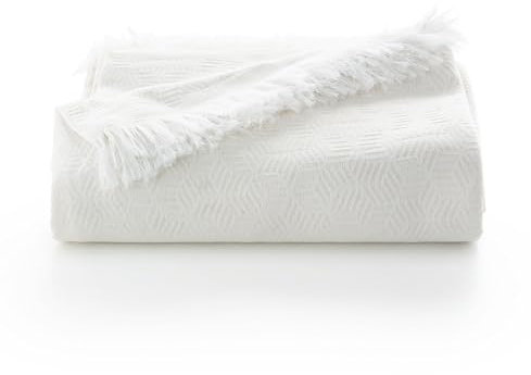 GAMUSI Mehrzweck-Tagesdecke für 90/105 cm Bett und Sofa. Schal, Sofaüberwurf, 2-Sitzer, weiche Baumwolle, geometrisch, 180 x 280 cm, Ecru