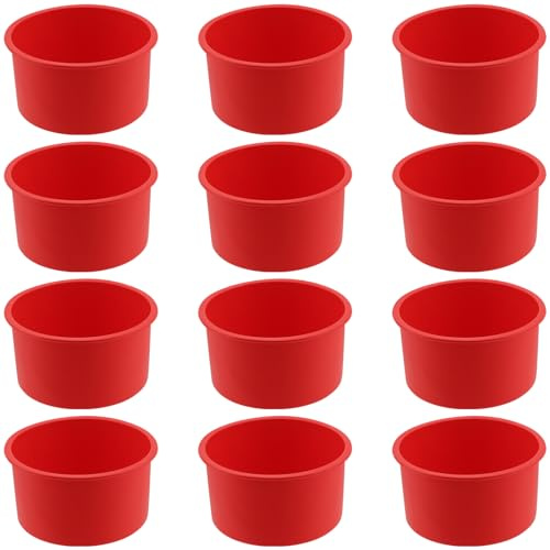 YUENPUN 12 PCS 4 Inch Round Silicone Cake Moulds, Non-Stick Red Cake Tins, Silicone Cake Baking Moulds for Mousse, Muffin, Pudding, Cupcake, Bread