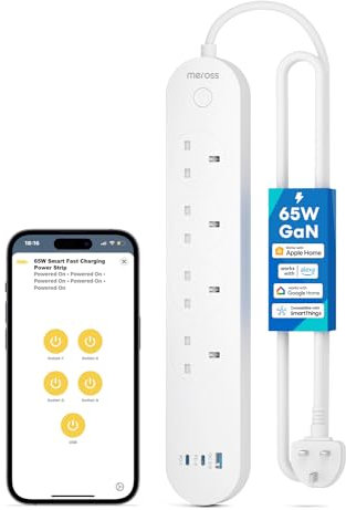 Meross Smart Power Strip, 65W GaN Fast Charger, 4 Outlet + 2 USB C + 1 USB A, WiFi Plug with 2 PD Ports, Support Apple HomeKit, Alexa, Google Home and SmartThings, Voice/Remote Control, 2.4GHz Only