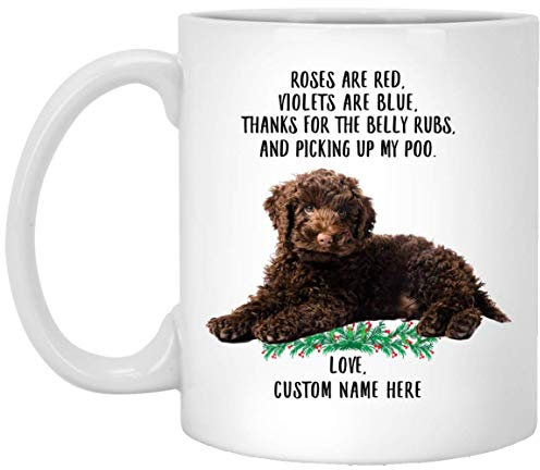 Kaffeebecher Labradoodle-Schokoladenrosen Sind Rot, Veilchen Sind Blau, Personalisierter Name Weiß Kaffeetasse Lustig Weihnachtstasse Premium Bürotasse Für Familie Freunde Geschenk 330Ml