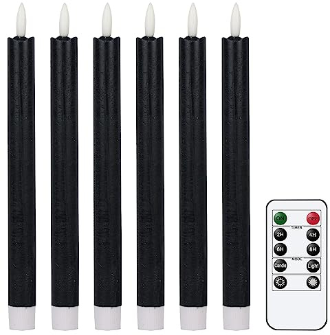 Eldnacele LED Stabkerzen Schwarz mit Timerfunktion, Fernbedienung, 6er Set