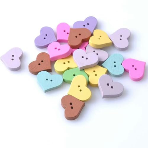 Herzförmige dekorative Holzknöpfe, gemischt, 20 x 16 mm, für Scrapbooking, Basteln, Nähen, Zubehör, 50 Stück, MT0299x-default