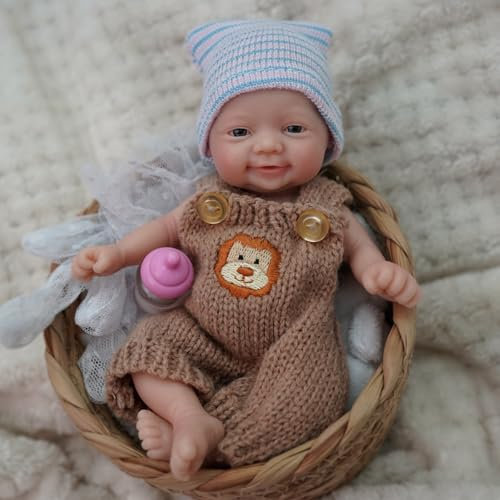 MYREBABY 7 Miniature Boy Reborn Baby Doll - Silicone, Realistic, Poseable, Gift Box, Accessories (Boy)