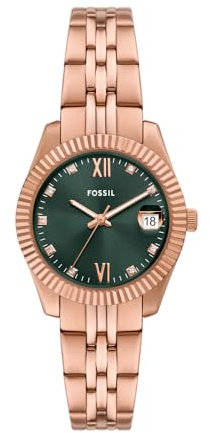 Fossil Scarlette Uhr für Damen, Quarzwerk mit Edelstahl- oder Lederarmband Smaragdgrün 32MM