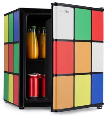 Klarstein Solve - Mini frigorifero, minibar, sistema di raffreddamento termoelettrico, capacità 48 litri, controllo meccanico a rotazione, raffreddamento: da 0 a 10 °C, nero/colorato