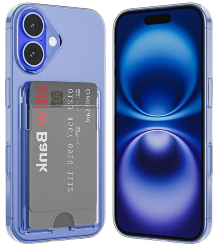 ÁRBOLORO Hülle für iPhone 16 Schutzhülle mit Kartenfäch Transparent Silikon Handyhülle Kartenfach Hülle für 2 Karten, Stoßfest Handy Tasche Bumper Brieftasche Case Cover