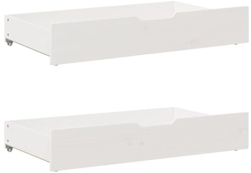 LAPOOH Bettschubladen 2 STK. Weiß 95x55x16 cm Massivholz Kiefer, Bettkasten, Unterbettkommode, Unterbett Aufbewahrungsbox, Unterbett Aufbewahrung, Aufbewahrungstasche Für Bettdecken - 850921