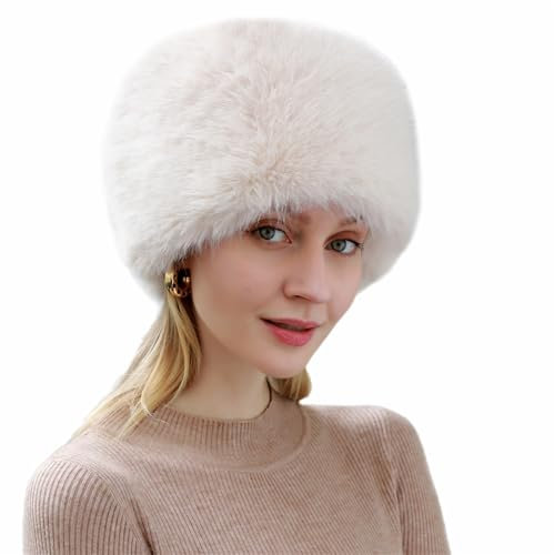 Reyox Damen Kunstfell Russische Mütze, Warme Ushanka, Winddicht Schneedichte Fliegermütze für Outdoor-Aktivitäten Weiß