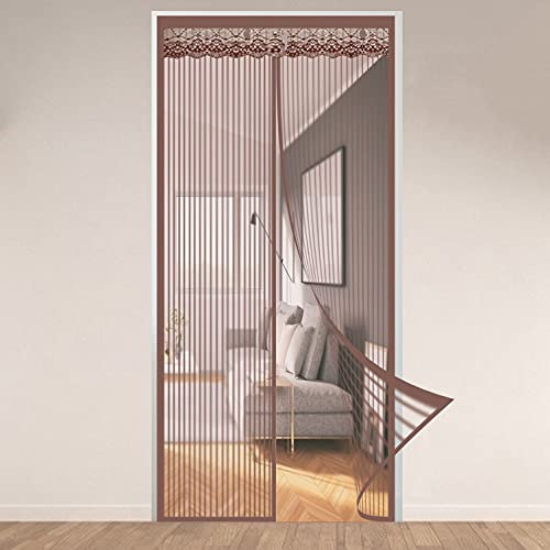 Magnetischer Insektenschutz-Tür, 130 x 215 cm, robuster Netzvorhang mit automatischem Schließer, Magnet, Mückenschutz, für Balkon, Schiebetür, Wohnzimmer, Braun