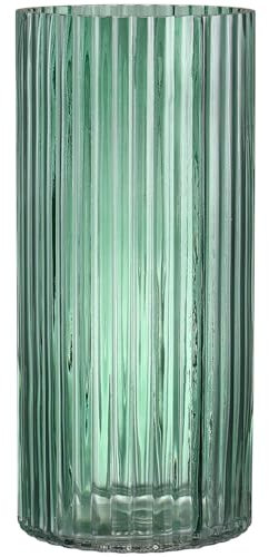 KAYLETIN Jarrón de vidrio estriado, jarrones de vidrio verde para flores, jarrón estriado para ramos de flores, jarrones altos para sala de estar, dormitorio, mesa de comedor, oficina, boda