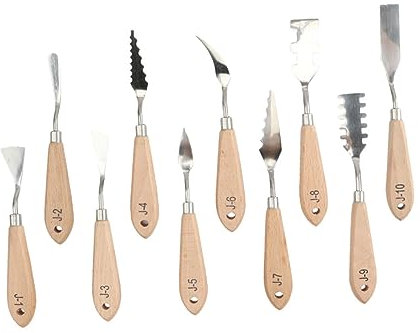 TOPPERFUN Juego de 10 Espátulas para Pintura al Óleo Mango de Madera Herramienta de Espátula Inoxidable para Artistas y Clases de Arte