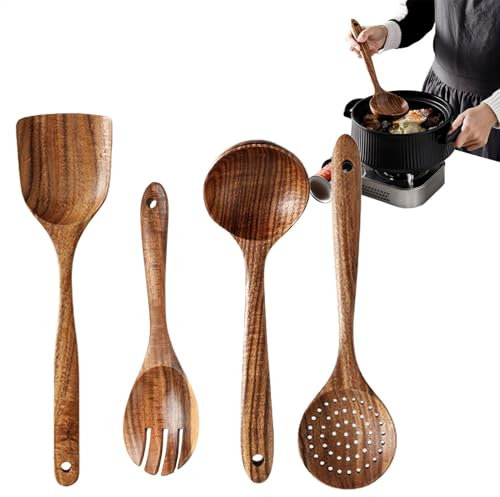 Utensilios de cocina de madera, cucharas de cocina de madera natural, utensilios de cocina, cuchara de sopa grande, espátula de utensilios de cocina, cucharas de mezcla para cocinar, cucharas de