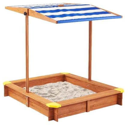 Wooden Sandbox with Lid and Height Adjustable Roof Sand Protection Liner Foldable Bench Seats Outdoor Sand Pit for Kids 3 8 Backyard Garden Play Area