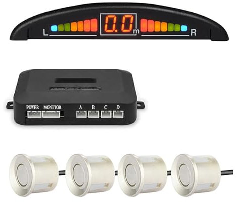 Sensor de Marcha atrás Kit de sensores de Aparcamiento con 4 radares LED, Pantalla Digital precisa de Distancia de obstáculos, Alarma, Detector Parktronic Sensor Aparcamiento Coche(Champagne Gold)