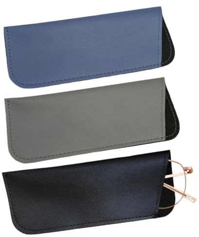 KWKPR 3 Stück Leder Brillenetuis, aus Weichem Kunstleder mit Schnapp, U-Leder Weich Tragbaren Lesebrillen Tasche, für Brillen, Sonnenbrillen, tragbare Tasche, weiche Einstecktasche, Brillenetui