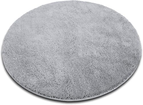 casa pura Badematte rund 120cm Hellgrau, Flauschiger Badezimmerteppich Shaggy, Badvorleger rutschfest, waschbar, Duschvorleger, Teppich Fußmatte für Badezimmer und Dusche