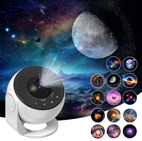 Upgrade Proiettore cielo stellato, Home Planetario Proiettore Lampada Cielo Stellato per Camera da Letto Bambini Adulti con 14 Pianeti Discs, Luna/Halloween/Compleanni Galaxy Proiettore Skylight