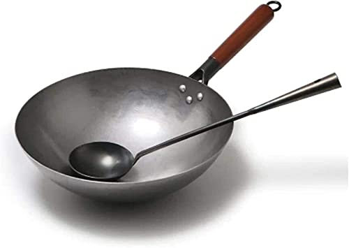 SJHDHDA Chinesisches traditionelles Eisen-Wok-Handgefertigter großer Wok- und Holzgriff Nicht-Stick-Wok-Gaskocher-Kochgeschirr (Größe: 32 cm) Learned extensively