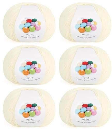 Coopay Cotton for Crochet and Knitting, Crochet Yarn 6 x 50 g (300 g), Wool, Perfect for Baby Clothes, Blankets, Scarves - Milk White