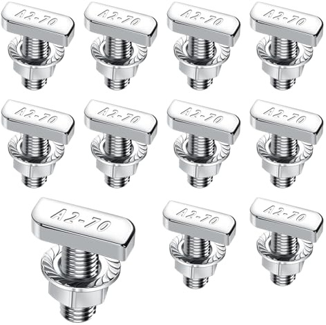 Wavanta 10Pcs M8 T Slot Drop-in Bolts, M8 x 20mm Hammer Head Bolt, Stainless Steel T Bolt Set with Locking Nuts for Aluminum Extrusion Profile Photovoltaic Solar Mounting