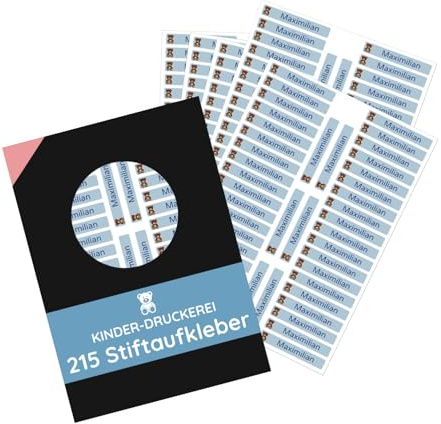 215 Stück personalisierte Stiftaufkleber Stiftetiketten 40x6 mm - Namensaufkleber mini/sehr klein - Aufkleber für Stifte, Buntstifte, Füller/Wasserfest/Kratzfest (Graublau)