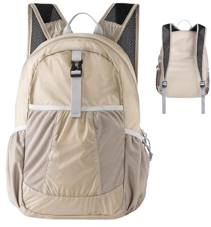 Vikbar för resor, hopfällbar promenad ken, vattentät förvaring dag med design för olika utomhusaktiviteter klättring vandring camping skola och resor, Khaki, verwijzen naar de beschrijving
