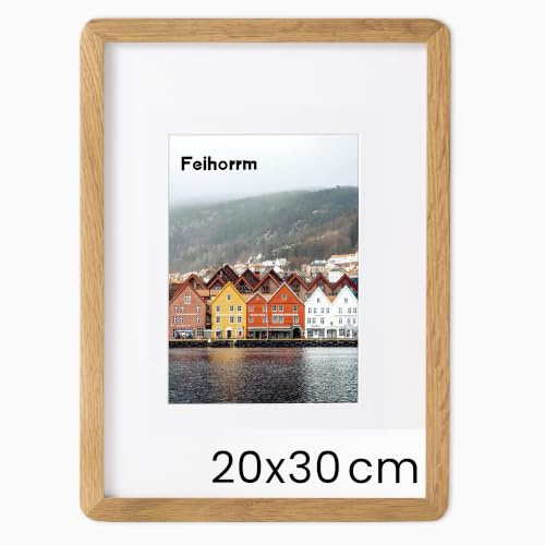 Feihorrm Massivholz Bilderrahmen, Eiche Bilderrahmen, Mit gehärtetem Glas, Für 20x30 cm-Fotos ohne Passepartout oder 15x20 cm-Fotos mit Passepartout (Beige, 20x30 cm/ 1x)