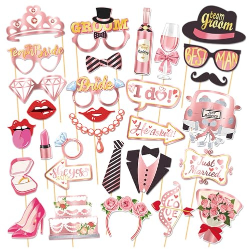 CharmeFleur 30 pezzi di accessori per fotobox doccia nuziale addio al nubilato fotoprops rosa dorato rosa futura sposa decorazioni per festa per bridal shower uscita