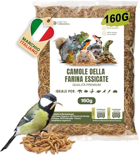 Detox Organica Camole della Farina Essiccate [ 160gr/1000ml-PRODOTTO GERMANIA ] Qualità Premium, 100% Naturale |Tarme della Farina – Mangime per Uccelli Selvatici, Pesci, Tartarughe, Roditori, Rettili