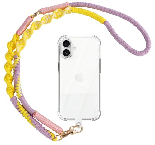 ZhuoFan Cordon Telephone Portable,Telephone Universelle avec Patch Transparent Durable,Collier Lanière Téléphone Portable Amovible Résistante,Compatibles avec Tous Les Smartphones,Violet+Jaune