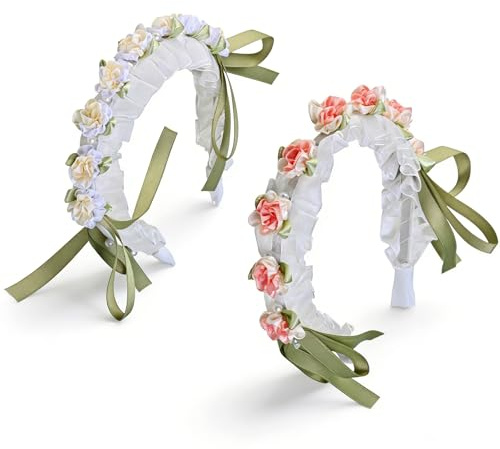 Diadema Flores Mujer 2 Piezas, Corona de Flores para Oktoberfest, Accesorios Dirndl y Traje Tradicional, Cinta Floral Artesanal para Mujeres y Niñas