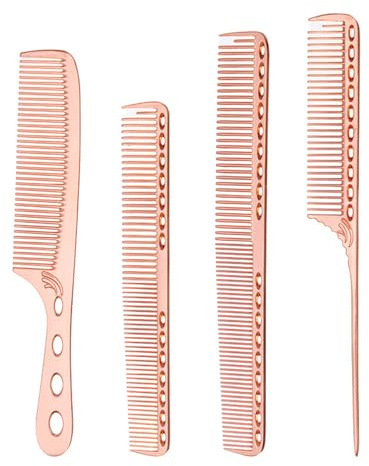 Peine de metal para el pelo de aluminio, corte fino, para peluquería, desenredante, cola para mujeres y hombres, juego de peine de metal