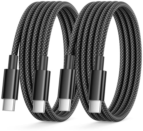 Cable USB C Carga Rapida 1M 2Pack, 60W Cable iPhone 15 Cable USBC a USBC | Nylon Cabo Tipo C cable para iPhone 17 16,iPad,Xiaomi,Samsung Galaxy S25 S24 S23 S22,Pixel,iPad Pro/Air/Mini