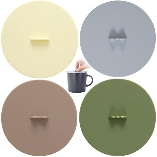 Winsyison 4pcs Silicone Cups Cover Lids, Universal Reusable Drink Cup Lids, Dust-proof Airtight Seal Mug Cover for Tea Cups Coffee Cup- White & Green & Gray & Brown