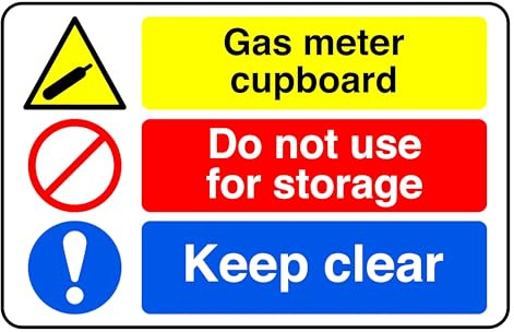 Gas Meter Cupboard Do Not Use For Storage keep Clear - safety sign - 1.2mm Rigid plastic for indoor/outdoor usage (300mm x 200mm) Viewing Distance within 7m.