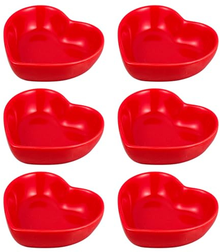 Generico Set di 6 Piattini Dessert in Ceramica a Forma di Cuore, Resistenti a Microonde e Lavastoviglie, per Servire Salse e Snack Stile Rosso Elegante