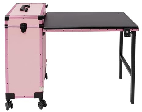 Rolling Manicure Table Makeup Train Case Schminkkoffer rosa 3 Schubladen klappbar LED Schminkspiegel Bluetooth Lautsprecher Trolley Beauty Werkzeugkoffer Organizer Großraum mobil