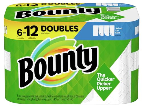 Toallas de papel Bounty Select-A-Size de 2 capas, 28 cm Paquete de 6 rollos grandes, color blanco, 12,7 cm x 12,7 cm