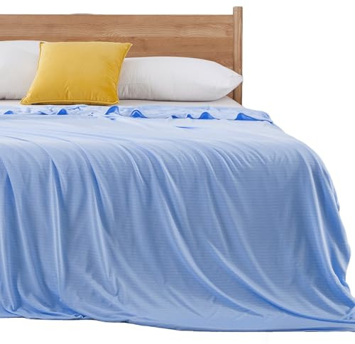 Elegear 200 x 220 cm kylfilt i bambu för nattsvettningar, Q-Max 0,4 sommar coolt fiberöverkast för säng soffa stol resa vuxen barn varm sovande, andningsbar, komfort, lätt, dubbel/king size, blå