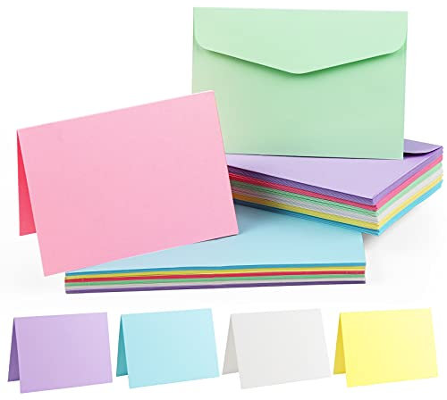 Mocraft 60 Mehrfarbig Briefumschläge Kraftpapier Karten Faltkarten Recycling-Doppelkarten Bunte Umschläge ohne fenster Einladungskarten
