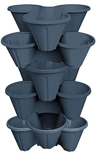Simpahome 6 x Strawberry Planter Trio 3 Pot Tri-Pot Stacking for Herb Flower Bedding Indoor Outdoor Garden - ECO Blue