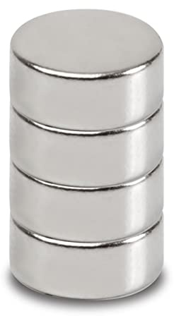 MAUL Neodym-Scheibenmagnet – Flacher Magnet mit hoher Haftkraft für einen vielseitigen Einsatz – Magnet rund mit elegantem und modernem Design – Ø 12 x 5 mm – 4er Pack – hellsilber