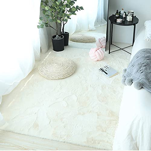 Zswpyq Hochflor Teppich Wohnzimmer Kunstfell Super Soft Einfarbig in Versch, Fellteppich ​Kunstfell Teppich Imitat in Creme Dicht Flauschig Seidiger Glanz,Beige,50 x 160 cm