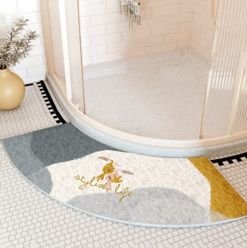 YZBBSH Badematte, Duschvorleger Halbrund 45x100cm Duschvorleger Eckdusche aus Mikrofaser, rutschfeste Badteppich Eckdusche, Waschmaschinenfest,E