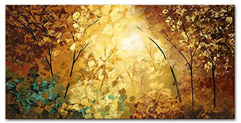 Mintura Kunstwerk, handgemalt, die Holzszene, Wandkunst, Bild, Wohnzimmer, Heimdekoration, Ölgemälde auf Leinwand, 90 x 180 cm, ungerahmt