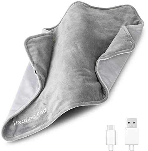 USB Heizkissen, Mostop 30 x 60cm USB Heizdecke aus Kristall-Samt elektrische Wärmedecke, Heizkissen Kabellos Tragbar Heizdecke Klein Grau,Dreigang-Temperaturanpassung, Maschinenwaschbar