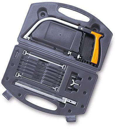 PROFI-PARTNER Universalsäge – Handsäge/Bügelsäge Set im Koffer, mit Zubehör, 5 x Multifunktionssägeblätter, Stahl Sägeblätter, Integrierter Glasschneider, für alle Materialien,Holz, Metall, Keramik
