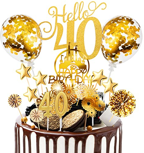 Decoration Gateau Anniversaire 17 Pcs Cake Topper Happy Birthday deco Joyeux Anniversaire Decoration Gateau Confettis Ballon Star Décor Fille Garçon Enfant Femmes Homme(doré)
