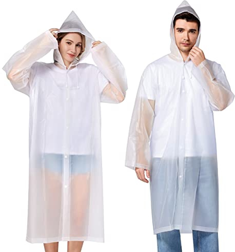 Newbyinn Reusable Raincoats 2 Pack EVA Rain Ponchos for Adults Kids, Rain Coats with Hood for Women Men Clear